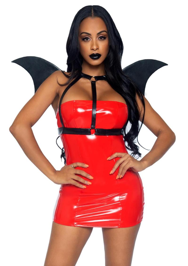 Leg Avenue Bat Wing Body Harness Faux Leather - Black - One Size