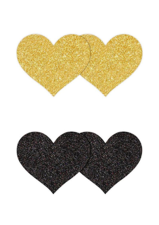 Pretty Pasties Glitter Hearts - Black/Gold