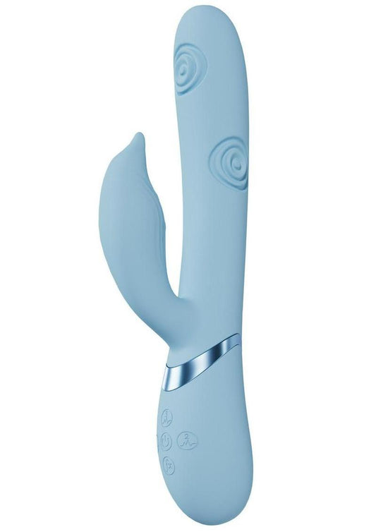 Vive Pallina Rechargeable Silicone Triple Motor G-Spot Vibrating and Tapping Beads Clit Stimulator - Blue